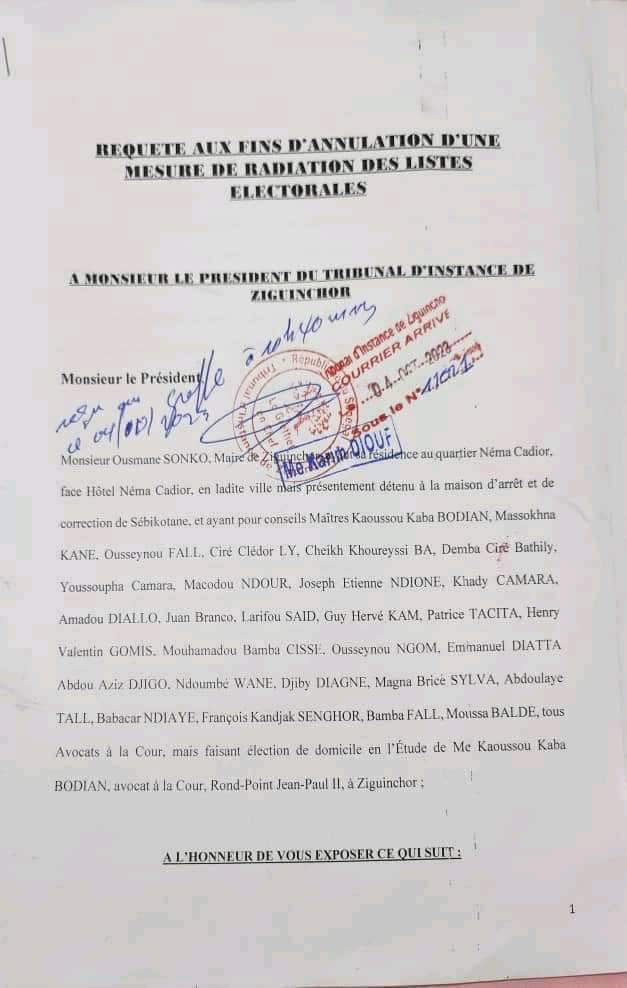 Radiation de Sonko : Ses avocats ont déposé une requête au tribunal de Ziguinchor