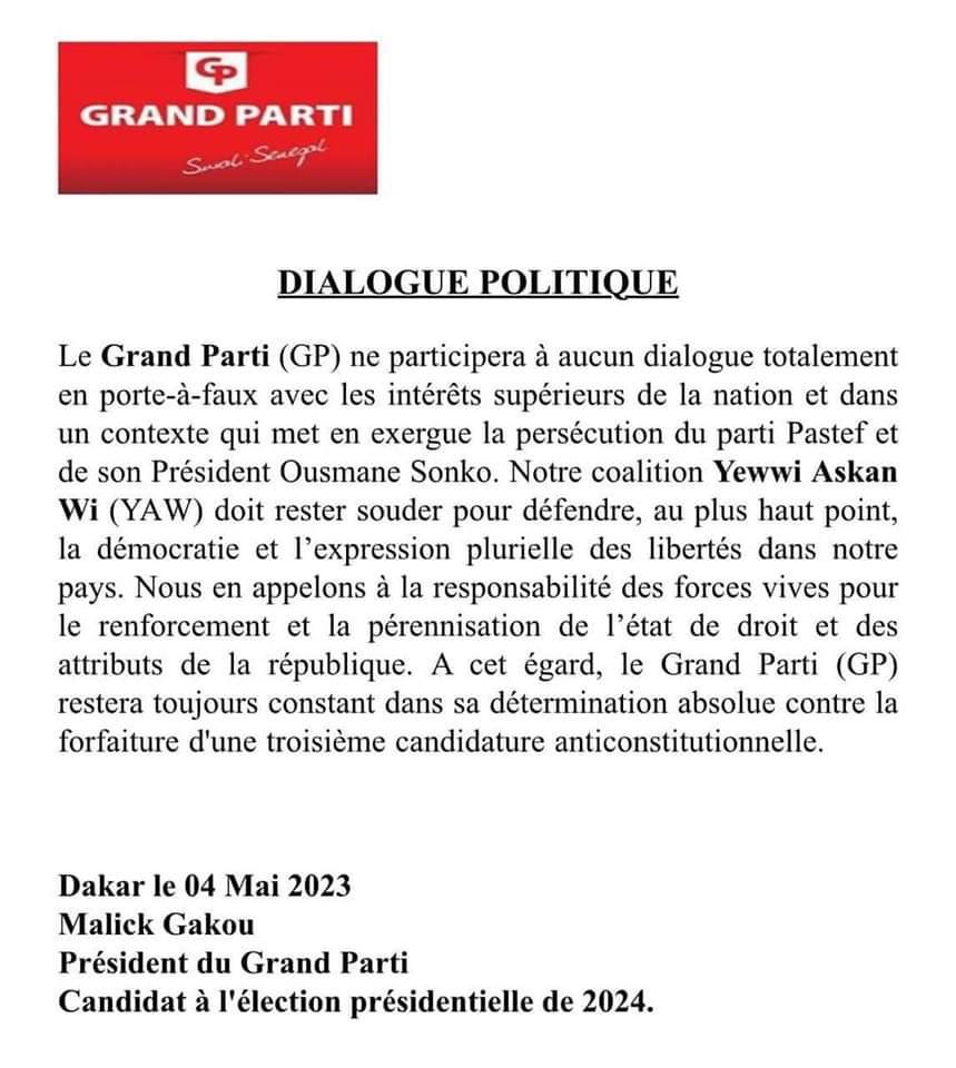 Dialogue : Malick Gackou rejette la main tendue de Macky Sall