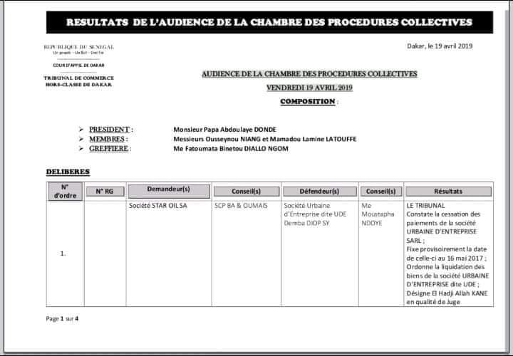 [Document] Révélation : Le juge avait ordonné la liquidation de l'Ude de Diop Sy depuis le...